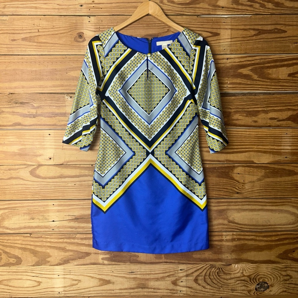 Banana Republic Blue and Yellow Geometric Shift Dress